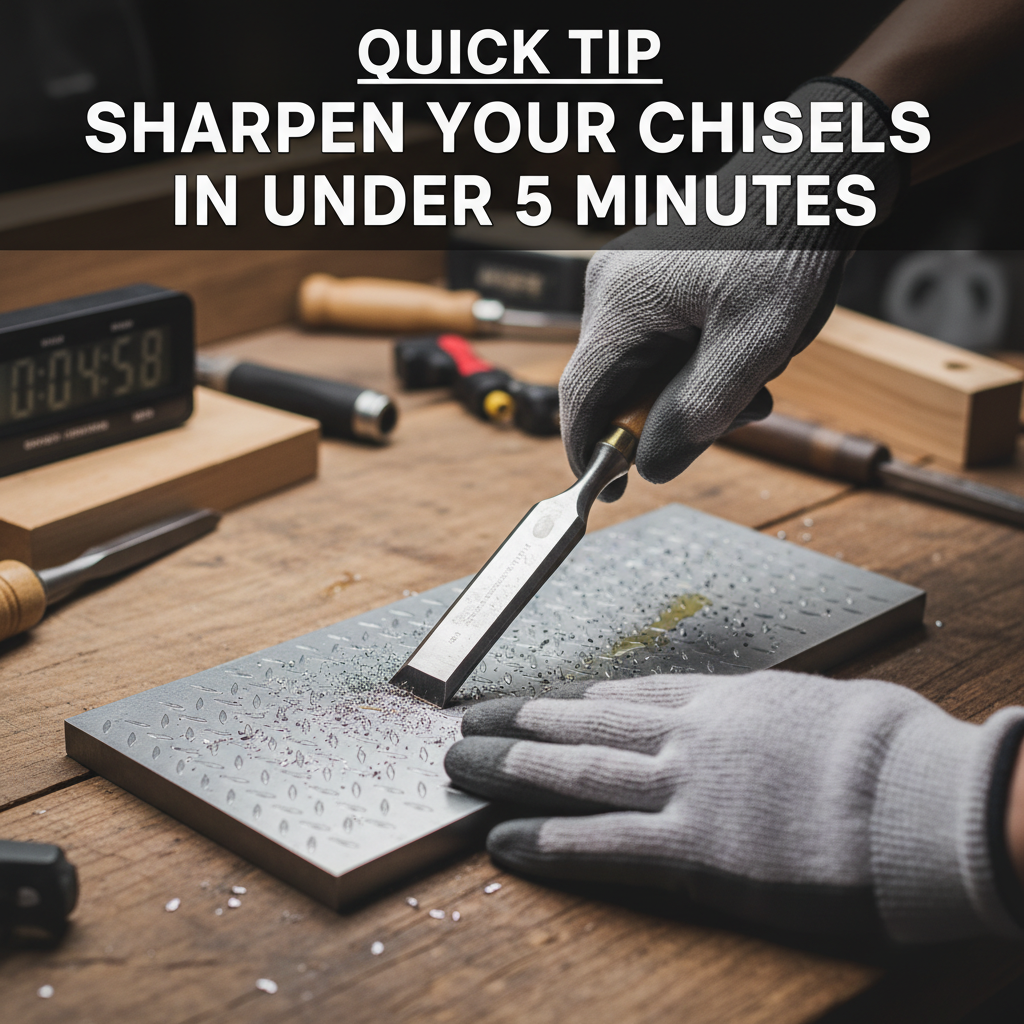 Professional blog header image for article titled: Quick Tip - Sharpen Your Chisels in Under 5 Minutes. High quality, relevant imagery, clean composition.