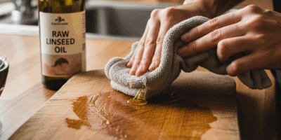wooden cutting board being oiled with a cloth raw linseed oi 20260331 084749